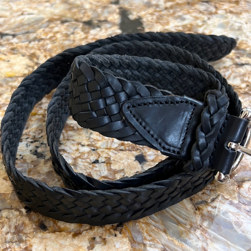 Black Breaded leather Belt. Long . Size up to 38
